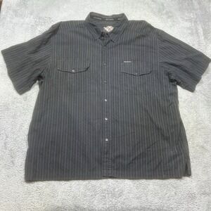 Vintage Harley Davidson Men's 3XL Black Gray Striped Button Up Embroidered Biker